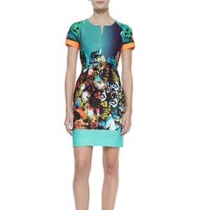 MILLY Graphic Front-Zip Scuba Dress EUC